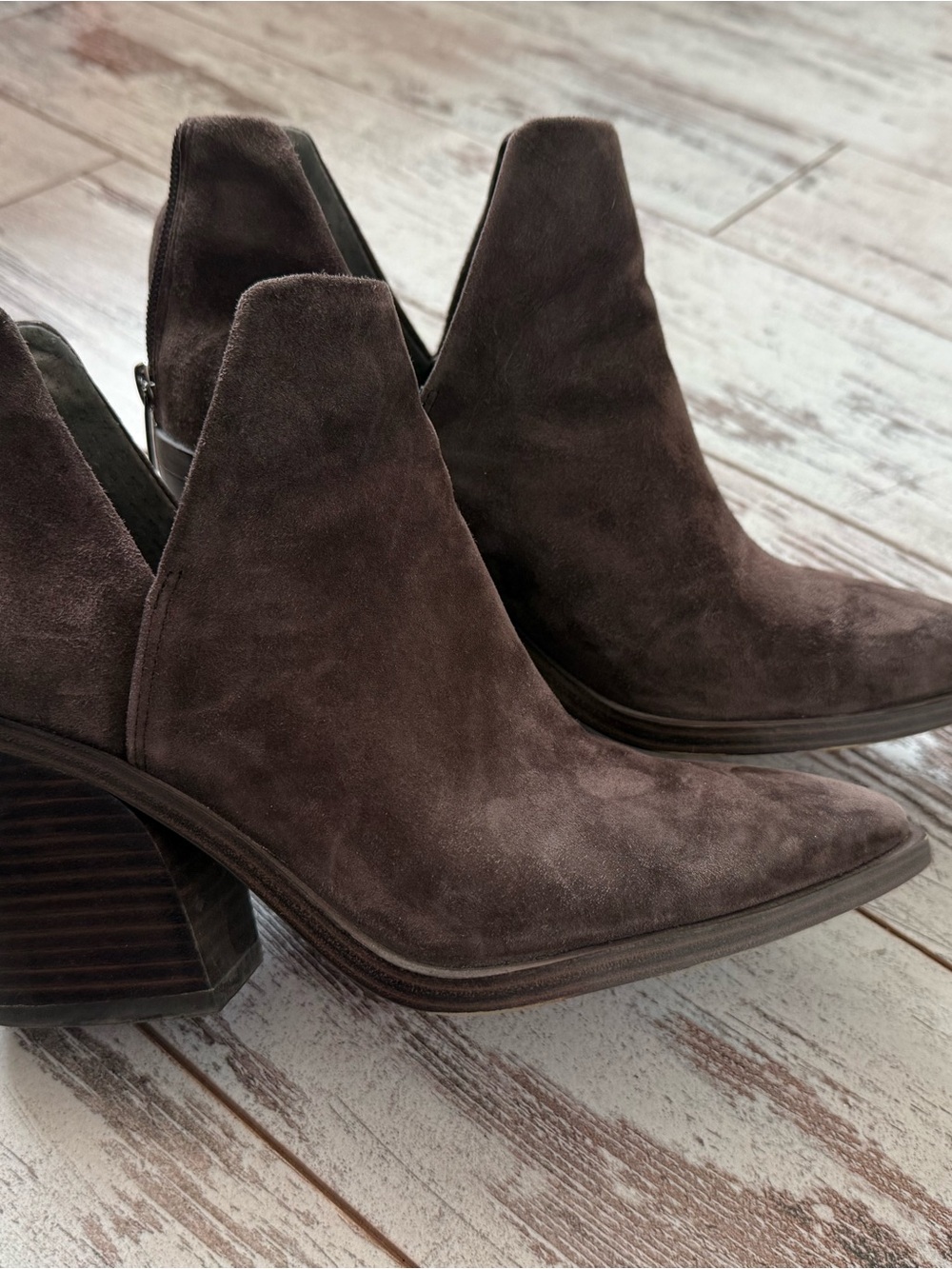 Vince Camuto Dark Brown Suede Pointed Ankle Booties - Picture 4 of 5